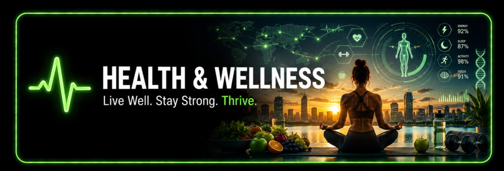 Futuristic digital banner representing Health & Wellness