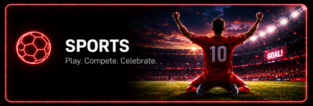 Futuristic digital banner representing Sports News