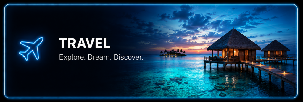 Futuristic digital banner representing Travel destinations.